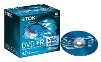 TDK DVD+R 16x, 10st, hårdplastfodral