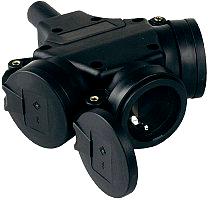 Upphängbart 3-faldigt grenuttag i massivt gummi med fällbara fjäderlås