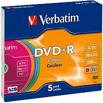 Verbatim DVD-R 16x Color Slim 5-pack