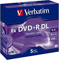 Verbatim DVD+R, Dual Layer, 8x, 5st, hårdplastfodral